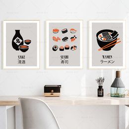 Japanese Food Wall Art Prints Funny Sake Sushi Ramen Noodles Poster Kitchen Canvas Painting Pictures For Living Room Home Decor