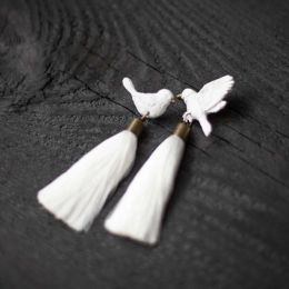 16CM Unique Peace Dove Long Tassel Dangle Earrings For Women 2022 Bird Ethnic y2k Boho Bride Wedding Cute Drop Earrings Jewellery