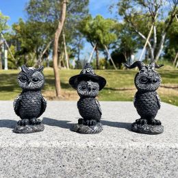 For Halloween Party Magic Black Owl Art Collectible Owl Figurine Witch Hat Owl Ornaments Owl Sculpture Animal Statue