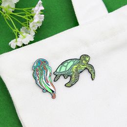 Cute Marine Organism Enamel Pins Jelly Fish Turtle Lapel Pin Brooches Shirt Jeans Bag Pin Badges Kawaii Girl Jewelry