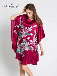 Women's Sleepwear Loose Women Short Sleeved Straight Tube Mulberry Silk Printed Nightdress 2024 Spring/Summer Eleglant Nightgown P38866QC