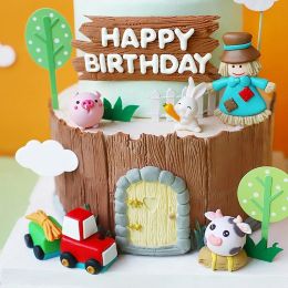 Cow Pig Rabbit Birthday Topper Cake Anim Party Decor Children's Farm Birthday Party Design Baby Animal Baby Baking Decoration