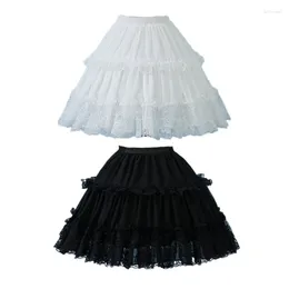 Skirts Womens 1950s Elastic Waist Petticoat Crinoline 2 Hoop Layer Ruffled Lace Short Half Slip Underskirt For Cosplay Party