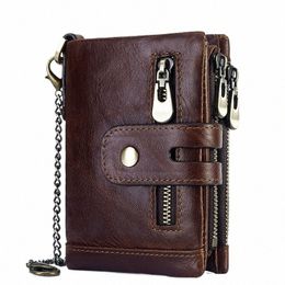 humerpaul Wallet for Men RFID Genuine Leather ID Credit Card Holder with Anti-theft Ir Chain Brand Design PORTFOLIO Portomee 38uo#
