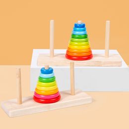 Tower of Hanoi Concentration Cultivation Exercise hand-eye coordination Wooden Toddler Rainbaw Block Toy