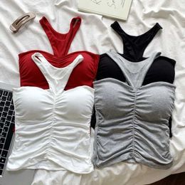 Women's Tanks Camis Fashionable womens tank top with Bulit In bra shoulder top solid color sports tank top Korean fashion direct shipping J240409