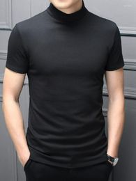 Men's T Shirts Spring And Summer Men Mercerized Cotton Silm Black High Collar Short Sleeve