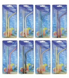 Stainless Steel Straws Set Colourful Eco Friendly Reusable Metal Drinking Straws Set With Cleaning Brush Party Bar Accessory8395358