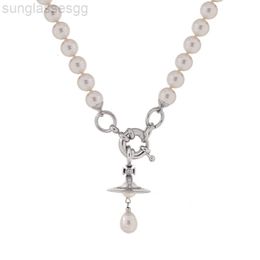 Designer Viviane Westwood 2023 New Western Empress Dowager Baroque Water Drop Pearl Necklace Womens Advanced 3d Saturn Ufo Pearl Necklace