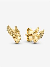 100 925 Sterling Silver Golden Snitch Stud Earrings Pave Cubic Zirconia Fashion Women Wedding Engagement Jewelry Accessories219d8992878