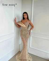 Urban Sexy Dresses 2024 Champagne Long Sequins Evening Dresses One Shoulder Handmade Beaded Vestidos De Noche Sexy Sleeveless Party Gowns for Women 24410