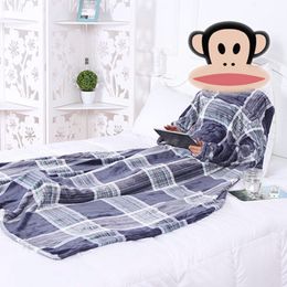 Thick Fleece Throw Blanket with Sleeves Adult Cosy Travel Plaid Warm Plush Winter Blanket For Sofa couette de lit adulte