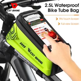 WEST BIKING 2.5L Bicycle Bag Waterproof Front Top Tube Frame Cycling Bag Touchscreen 7 inch Phone Case MTB Road Bike Accessories