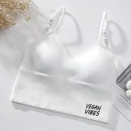 Women's Tanks U-shaped Back Bra Tube Top Women Crop VEGAN VIBES Letters Print Sexy Lingerie Sports Fashion Street