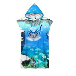 Microfiber Beach Towel Hooded 3D Beautiful Underwater World Printed Surf Soft Swimsuit For Women Poncho Quick Dry Men's Bathrobe