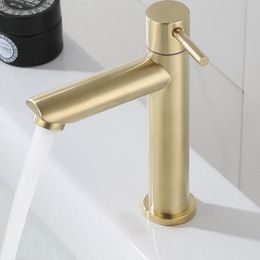 SUS304 single cold Tap brushed Gold basin faucet bathroom faucet Water Faucet Waterfall Bathroom Tap 304 Stell Stainless