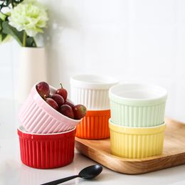 Nordic Souffle Baking Bowl Baking Cake Mould Jelly Ice Cream Dessert Pudding Ceramic Bowl Striped Cup Household Bakeware