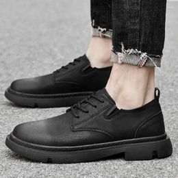 Casual Shoes 2024 Fashionable And Versatile Solid Colour Lace-up Men's Formal Oxford Work Ankle Boots Shallow