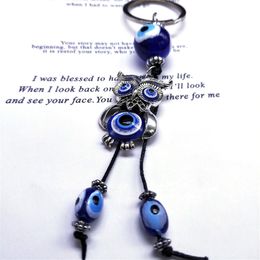 Lucky Owl Evil Blue Eye Keyring Turkish Eyes Tassel Greek Key Chain For Men Women Amulet Jewellery Gift llavero ojo turco KXH777S0