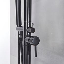Black Outdoor Shower Faucet Set Black LED Floor Standing Swimming Pool Shower Kit Rotatable Rainfall Head Bathroom Mixer Taps