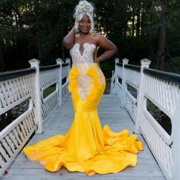 2024 Plus Size Prom Dresses for Black Women Yellow Evening Dresses Feathered Illusion Rhinestones Tassel Decorated Birthday Party Dress Reception Gowns NL669