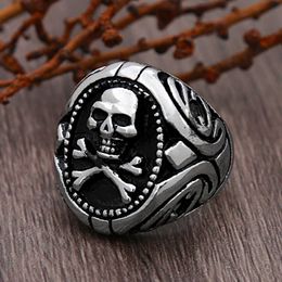 Gothic 14K Gold Pirate Skull Ring For Men Punk Gold Colour Biker Skull Stamp Rings Jewellery Gift for Boyfriend Size 7-13