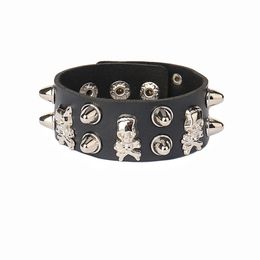 New Punk Row Cuspidal Spike Rivet PU Leather Bracelet For Women Men Gothic Cosplay Jewellery Charm Wide Cuff Wristband Party Gifts