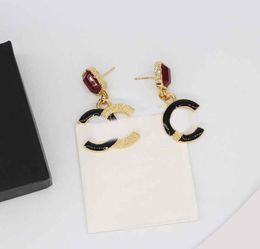 2024 Luxury quality charm drop earring with black Colour and red Colour in 18k gold plated have stamp box Heart shape PS7681B