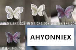 AHYONNIEX 10pcs Double Layers Organdy Butterfly Patch Embroidery Cloth Stickers Bride Veil Accessories Sew On Patch for Clothes