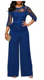 3XL Plus size women office wide leg jumpsuit long romper sexy v neck tunic party Work Wear Elegant overalls AE335 240410