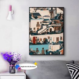 Santorini Art Print, Colourful Houses From Santorini Island Wall Art, Greece Photo Print, Mediterranean Decor Style Poster