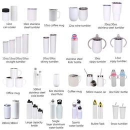 Mugs White Sublimation Tumbler Blanks 10oz 12oz 15oz 17oz 20oz 30oz Blank Stainless Steel Vacuum Mug for DIY Gift Heat Press Tumblers 240410