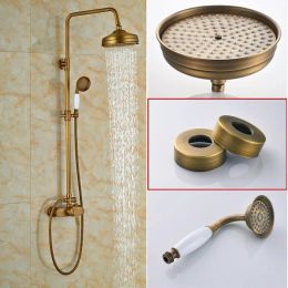 Brass Antique Rainfall Shower Set Faucet Single Handle Outdoor Shower Mixer Tap Brass Rainfall Shower Mixer with Handshower