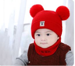 Winter Warm Newborn Baby Boy Girl Pom Hat Double Pom Bobble Cap Knit Bobble Beanie Cap Scarf Set