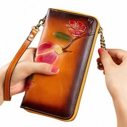 motaora Vintage Genuine Leather Wallet For Women Lg Zipper Purses RFID Women's Purse Card Holders For Ladies Leather Phe Bag o7dT#