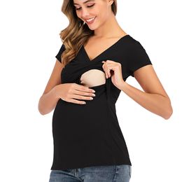 Summer New Maternity Womens Pregnant V-neck T Shirt Summer Nursing Tops Breastfeeding T-Shirt Pregnancy maternity clothes