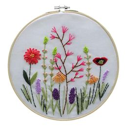 DIY Stamped Embroidery Starter Kit with Flowers Plants Pattern Embroidery Cloth Color Threads Tools Kit 30x30cm