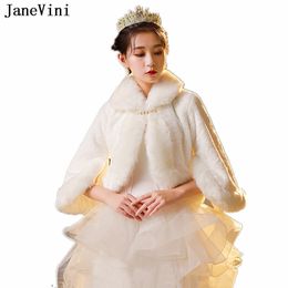 JaneVini Bolerko Slubne Winter Bridal Fur Shawl for Women Bolero Coat Long Sleeve Bride Faux Fur Jacket Wedding Shrugs Wrap 2022