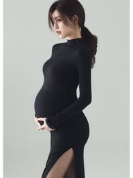 Sexy Split Side Maternity Dresses Photography Props Black Long Pregnancy Clothes Photo Shoot For Pregnant Women Dress