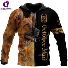 German Shepherd Men Hoodies 3D Graphic Love Dogs Animals Printed Sweatshirts Pullovers Harajuku Streetwear Zip Hoodies Tracksuit