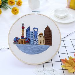 Civic Landscape Embroidery Kit DIY Needlework Modern Needlecraft for Beginner Cross Stitch Artcraft(Without Hoop)