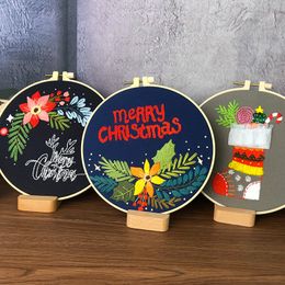 Merry Christmas Embroidery Kit DIY Needlework Stocking Deer Xmas Needlecraft for Beginner Cross Stitch Artcraft(Without Hoop)