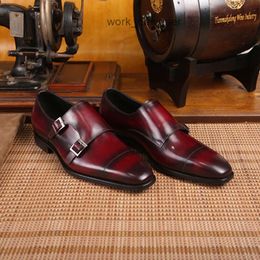 berluti High end mens patchwork leather double button monk shoes comfortable formal attire high-end leather outsole pure handmade hand-painted AOHH