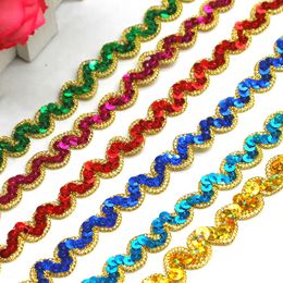 13 Yards Gold Lace Ribbons Laser Sequin S Striped Appliqued Trim Braided Cosplay Costumes Sewing Apparel Trims 1.5cm