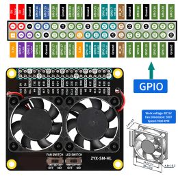 Pads Heat Sink For Raspberry Pi 4 Model 4B 3B 3A LED Dual 2 Cooling Fan Part Cooler Module GPIO Expansion Development Board Radiator