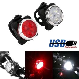 Bicycle Cycling Bike Head Front Rear Tail 3 Led Light Usb Rechargeable 4 Mode Small Size Aluminum Alloy Material Fashionable