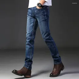Men's Jeans Winter Seasons Regular Straight Leg Pants Elastic Slim Fit Casual