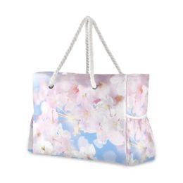 Beach bag Large Capacity Ladies Shoulder Bag Pink Peach Blossom Print Tote Shopping Fashion Practical Handbag 240410