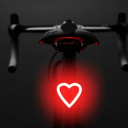 Heart Shape LED Bike Light USB Rechargeable Bicycle Rear Light Waterproof MTB Taillight 5 Mode Cycling Night Safety Warning Lamp