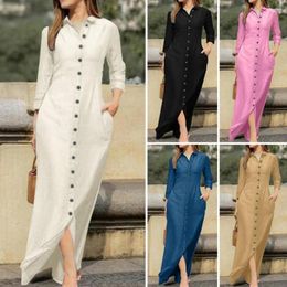 Casual Dresses Lightweight Dress Elegant V Neck Maxi With Side Pockets Split Hem Soft Breathable Ankle Length Women's For Spring